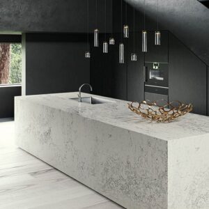 Modern kitchen with Caesarstone Montblanc quartz island in a stylish setting.