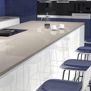 Modern kitchen with CRL Grey Mist Quartz countertop in London