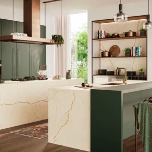 Modern kitchen featuring Caesarstone Isobellia worktops in London.