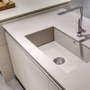 Neolith Arena surface used in a modern kitchen sink design
