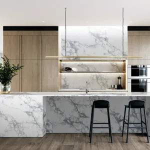Modern kitchen featuring CRL Milano Quartz worktop in London