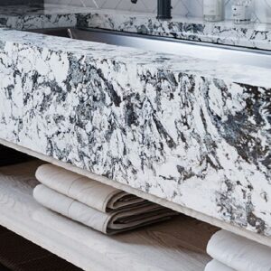 Cambria Huntley quartz worktop installed in a modern kitchen setting.