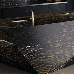 Cambria Golden Dragon Quartz kitchen island with luxurious finish