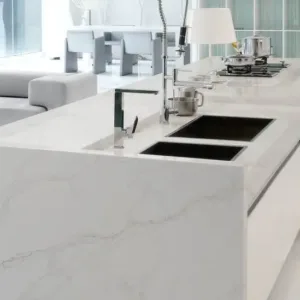 Cashmere kitchen with with white worktop