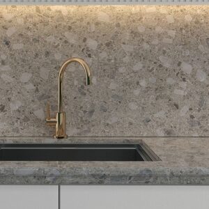 Unistone Ceppo Quartz kitchen worktop with sink in London