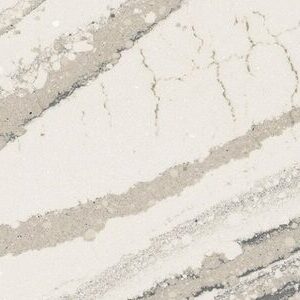 Close-up of Cambria Brittanicca quartz with grey veins