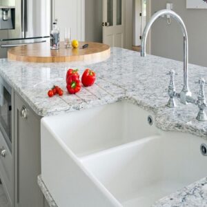 Elegant kitchen sink area with CRL Colorado Quartz worktop in Surrey.