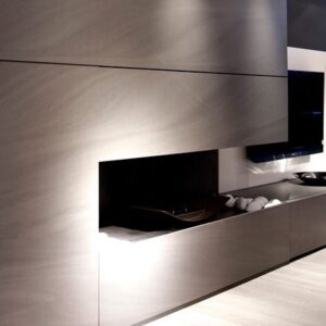 Contemporary living room with Neolith Lava wall panels