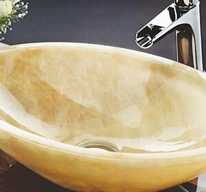 Honey Onyx basin with elegant finish and chrome tap