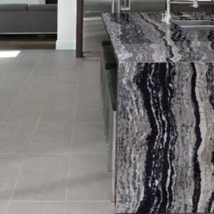 Modern kitchen featuring Cambria Levven quartz worktop in London.