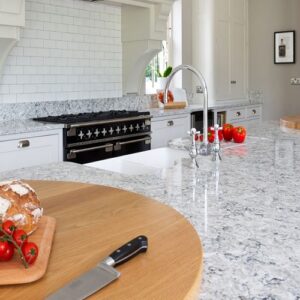 Spacious kitchen featuring CRL Colorado Quartz countertops in a London home.