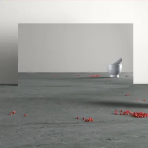 Caesarstone Monumental Porcelain worktop with a mortar and pestle, showcasing its texture.