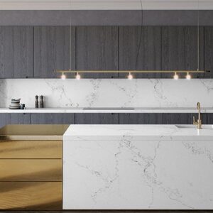 Stylish kitchen with Caesarstone Empira White worktop and dark cabinets