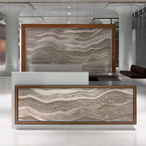 Modern reception area featuring Cambria Oakmoor Quartz wall panel