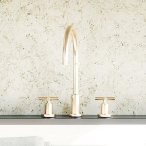 Elegant kitchen sink area with Cambria Pendlehill Quartz backsplash in Surrey