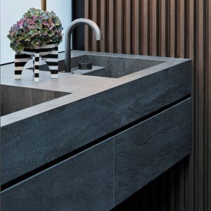 Neolith Aspen Grey bathroom sink in a modern setting