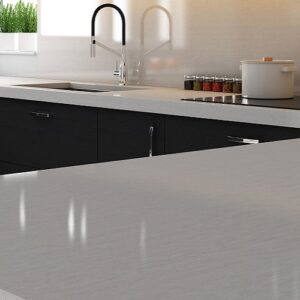 Modern kitchen with Unistone Eramosa White Quartz worktop in London setting