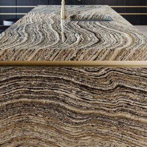 Kitchen island featuring Cambria Claridge Quartz in a modern setting.