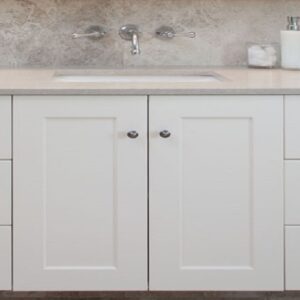 Bathroom vanity with Caesarstone Clamshell Quartz countertop