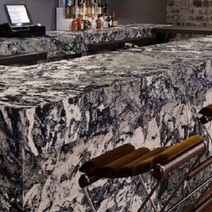 Cambria Islington Quartz Worktop used in a stylish bar setting