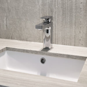 Neolith Strata Argentum worktop with modern sink in a London kitchen