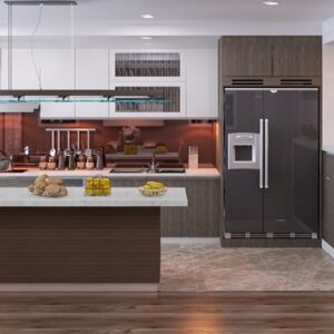 Modern kitchen featuring Unistone Onyx Quartz worktops in London
