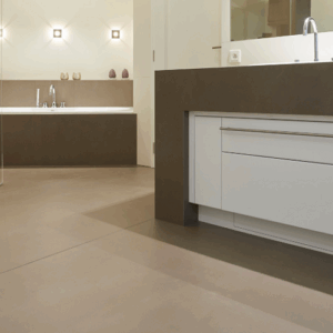 Contemporary bathroom with Neolith Barro flooring, highlighting its sleek design.