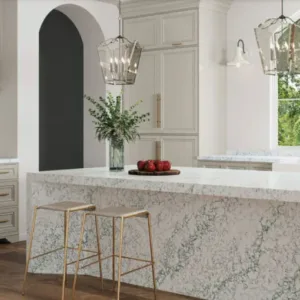 Elegant kitchen in Surrey with Caesarstone Arrabetto Quartz island