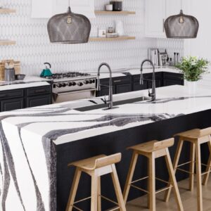 Modern kitchen featuring Cambria Bentley Quartz island in a stylish setting
