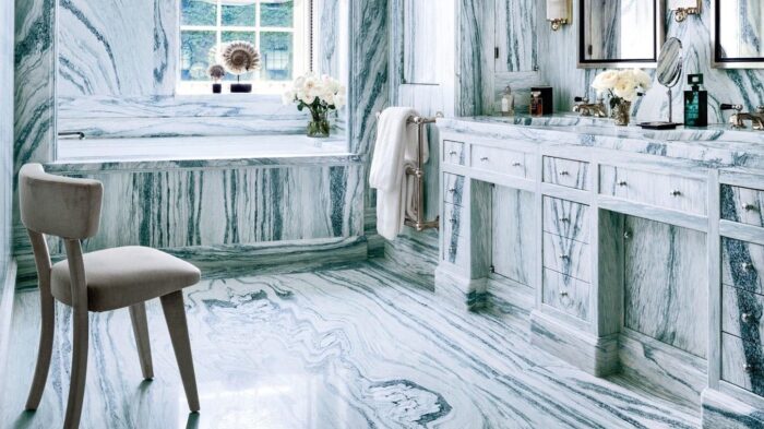 Flooring Luxurious bathroom featuring Cipolino Verde Marble in London
