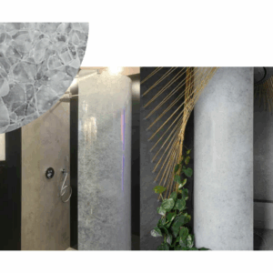 Stylish shower area featuring Magna Glaskeramik Ice Nugget panels, enhancing the bathroom's elegance.