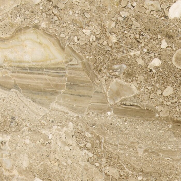 Breccia Sarda Marble - Worktops Close-up of Breccia Sarda Marble showing beige and cream veining.