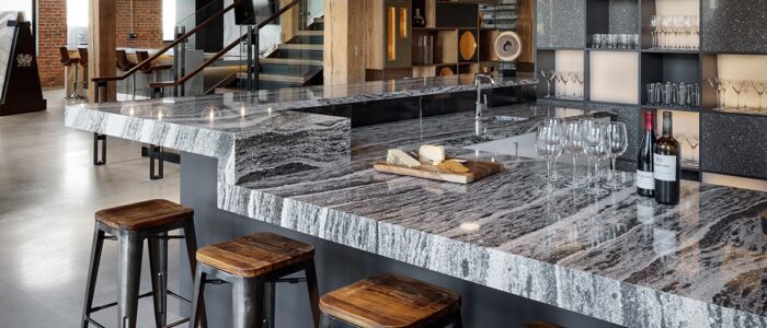 Flooring Modern kitchen with Cambria Roxwell Quartz worktops in a stylish London home.