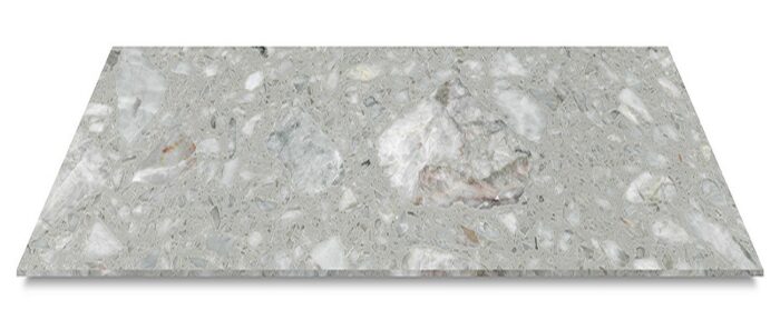 Tiles & Walls Full view of Compac Classic Grey Worktop slab with terrazzo marble effect.