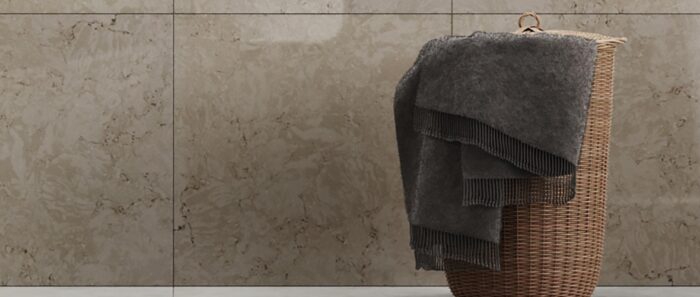 Flooring Compac Jura composite marble wall panel in a modern bathroom setting.