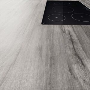 Laminam Legno Venezia Fumo kitchen countertop with integrated hob