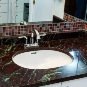 Moulin Rouge Quartzite countertop in a modern bathroom setting