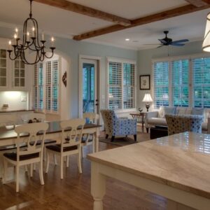 Kitchen interior featuring Breccia Sarda Marble countertops in a cosy setting.