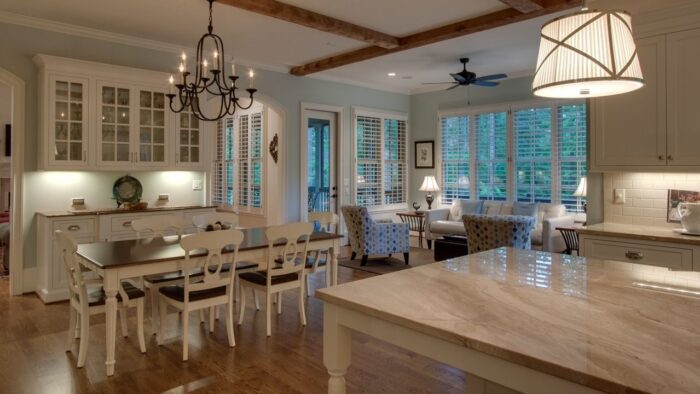 Flooring Kitchen interior featuring Breccia Sarda Marble countertops in a cosy setting.