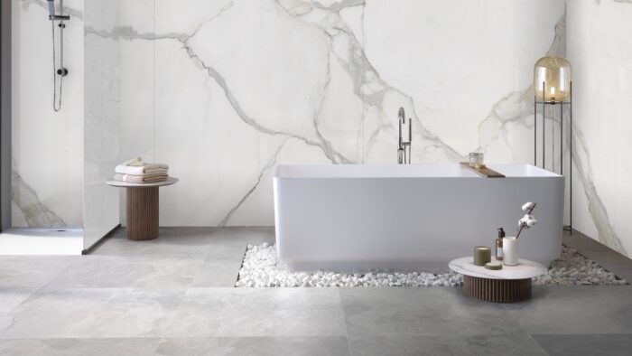 Tiles & Walls Bathroom featuring Statuario Alto Marble walls, showcasing luxury in a UK home.