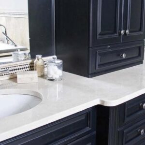 Bianco Rhino Marble countertop in a luxurious bathroom setting.
