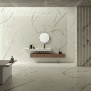 Luxurious bathroom featuring Calacatta Macchia Vecchia marble in a modern design.