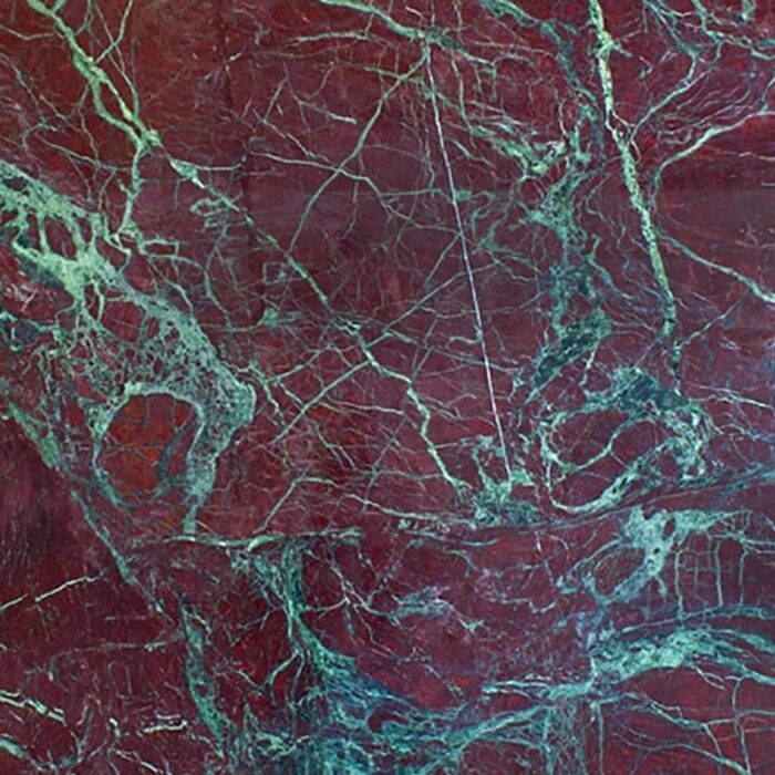 Moulin Rouge Quartzite - Worktops Close-up of Moulin Rouge Quartzite with rich red and green veining