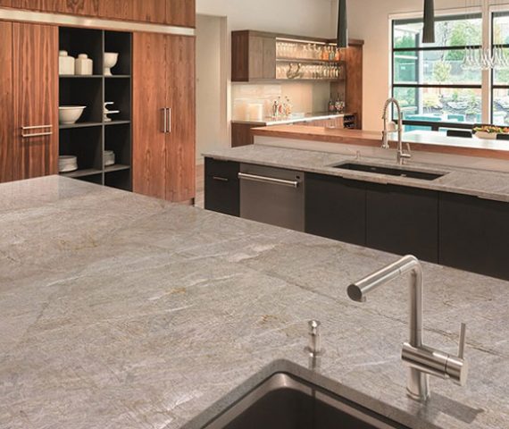 Flooring Modern kitchen featuring Victoria Falls Quartzite worktops in London