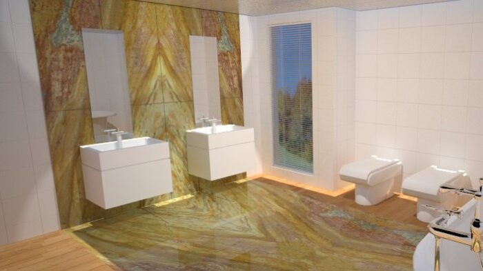 Flooring Bathroom design featuring Gold Calypso Quartzite walls and floor