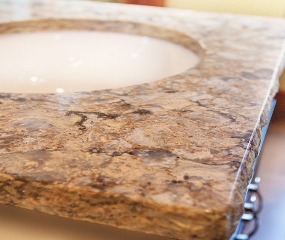 Tiles & Walls Detailed view of Cambria Buckingham Quartz worktop edge and surface.