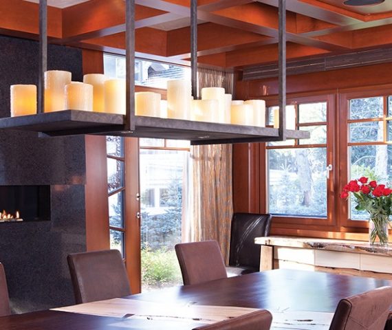 Flooring Elegant dining room with Cambria Charston Quartz worktop in a London home