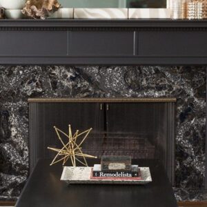 Cambria Ellesmere Quartz fireplace surround in a stylish London living room