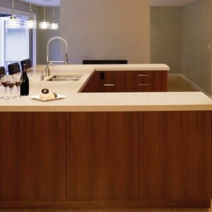 Modern kitchen with Cambria Fairbourne Quartz countertops in a spacious layout