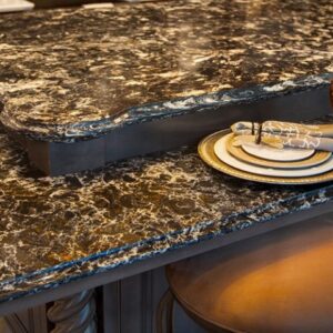 Elegant dining setup on Cambria Hollinsbrook Quartz worktop